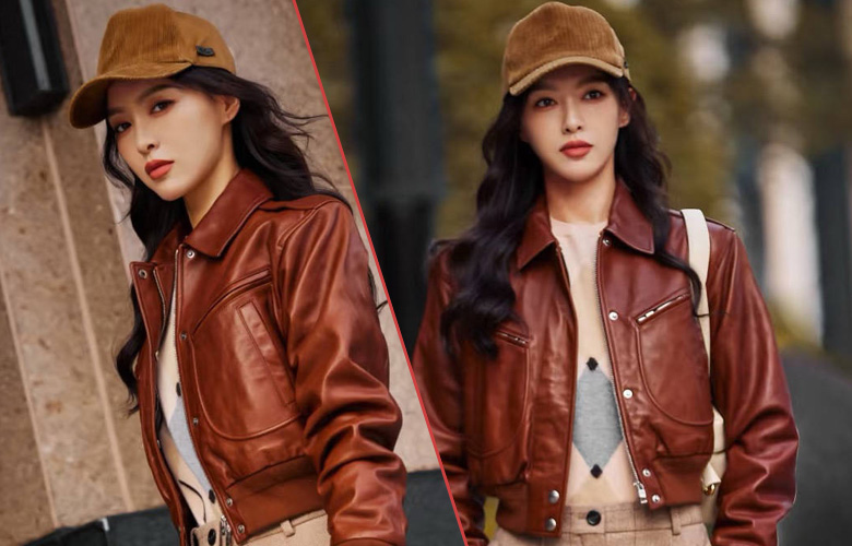 唐嫣带火冬季美拉德，鸭舌帽配皮衣格子裤时髦有腔调